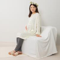 Petit jouet for maternity プティジョエット 長袖ウエスト切替パジャマ 腹巻レギンス スムース ミモザ柄(ナチュラル×L-LL)