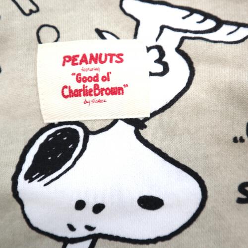 SNOOPY 長袖前開きプレオール 裏毛 総柄 スヌーピー(ベージュ×70-80cm)